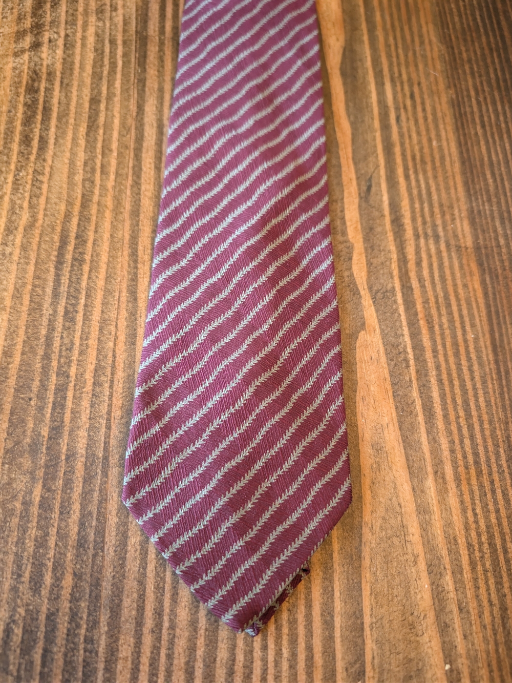 Giorgio Armani Burgundy and Gray Diagonal Stripe Silk Tie 56"L X 4"W